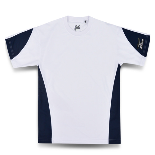 [MIZUNO] 미즈노 배색 로고 반팔 베이스볼 하계티셔츠 9001 화이트/네이비